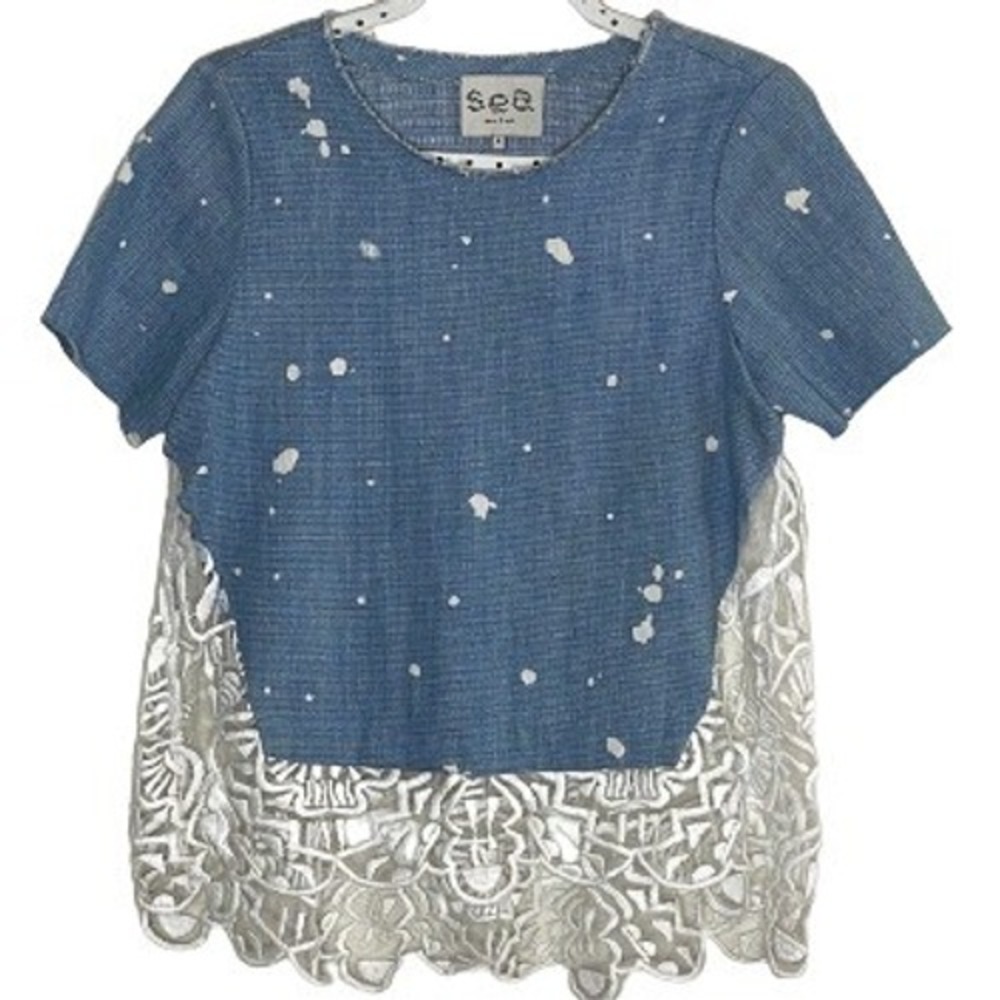 SEA NEW YORK EMBROIDERED SHORT SLEEVE‎ TOP SIZE 0